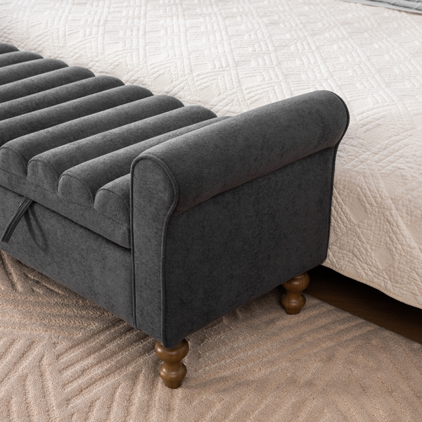 65.55" Wide Modern Upholstered  Storage Bench , Napped fabric Bed End Foot Stool With Rolled Armrest, Bench Daybed With Rubberwood Legs For Living Room, Entryway, Dormitory, Bedroom,Charcoal-6