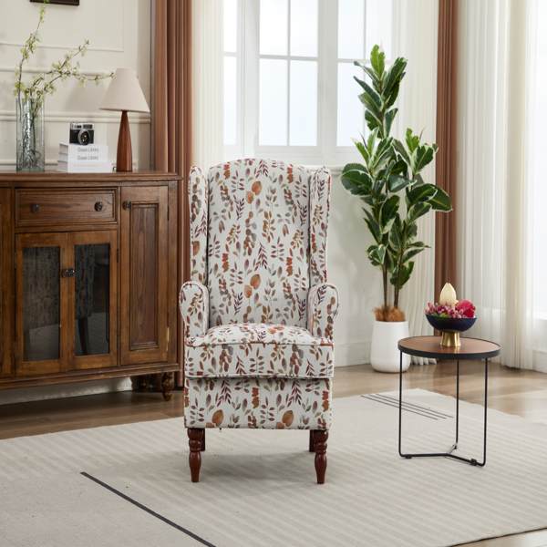 Modern Accent Chair with Retro Wood Legs, Comfy Upholstered Armchair, Floral Design Single Sofa Chair for Living Room Bedroom Office - Floral Yellow-2
