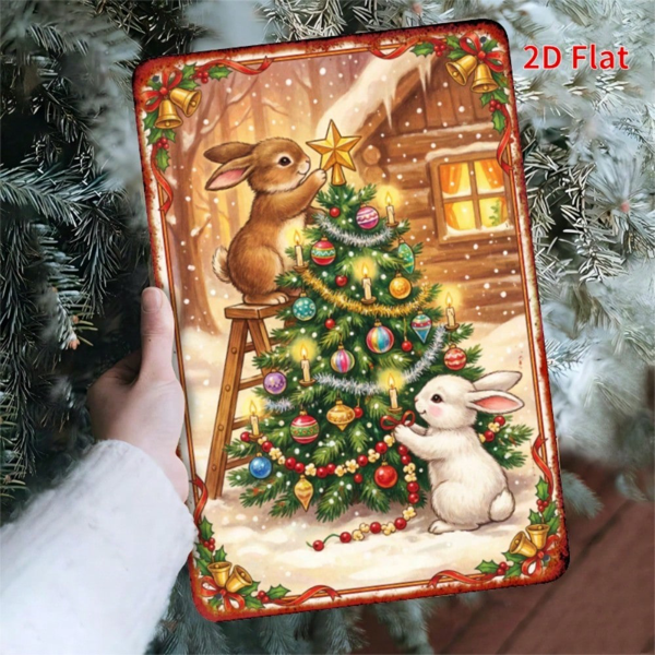 CIFbuy 2D平面圣诞兔主题招牌，方形铁质锡制装饰牌 7.8x11.8英寸（TikTok, temu 自提物流）-8