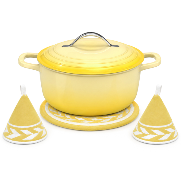 不锈钢手柄 5QT 4.7L 圆形 珐琅锅 黄色渐变 含手套 隔热垫-5