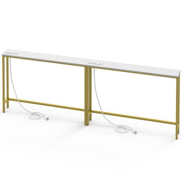 2pcs 白色+金色 密度板贴三胺+铁 200*15*79cm 玄关桌 带排插（美标）-4