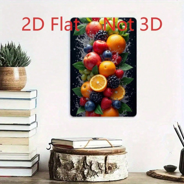 CIFbuy 20x30厘米 新鲜混合水果水花锡制装饰牌，2D印刷铝制艺术画（TikTok, temu 自提物流）-1