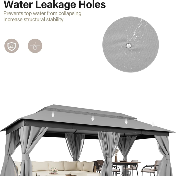 庭院凉亭 10'x20'，户外重型派对帐篷，带双层顶棚、蚊帐和隐私屏风，适用于后院、花园和草坪-7