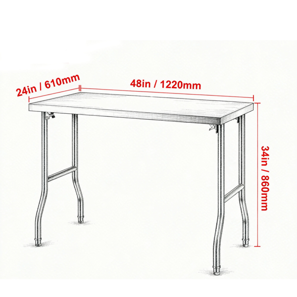 300磅可折叠商用准备台，48 x 24英寸不锈钢工作站，家庭、餐厅和车库厨房工作台-3