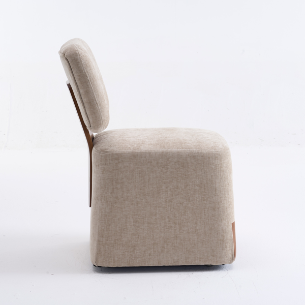 Linen Upholstered Armless Dining Chair with Casters,BEIGE-5