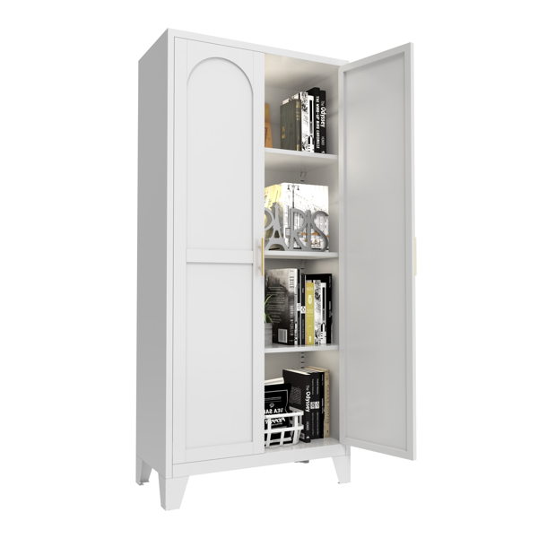 61'' 2 Shapely Doors Cabinet, Metal Storage Cabinet with Doors and Adjustable Shelves, for Bedroom, Living Room(White)-17