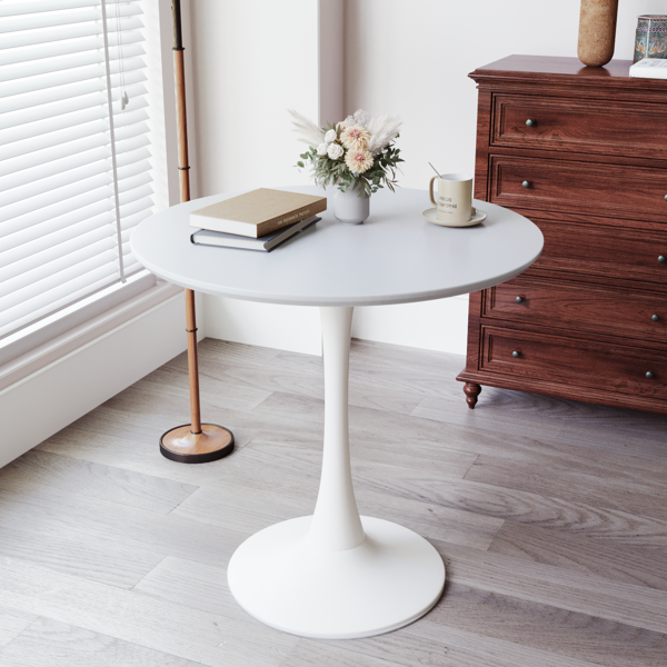 31.5" White Round Dining Table, Tulip Table Kitchen Dining Table 2-4 People with MDF Table Top & Pedestal Base, Mid-Century End Table Leisure Coffee Table Office Living Room Table-1