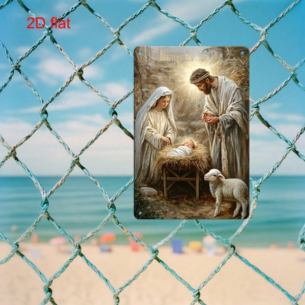 CIFbuy 复古金属圣诞马槽壁饰 7.9×11.8英寸，圣诞挂饰牌（TikTok, temu 自提物流）-3