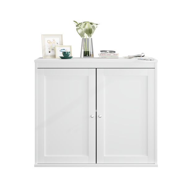 Kitchen Storage Cabinet with Double Doors, Coffee Bar Cabinet with Adjustable Shelves, Sideboard Buffet for Dining Room, Living Room or Entryway, Modern White Cupboard-24