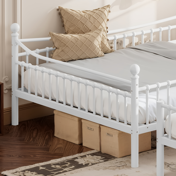 Queen over Queen Metal Bunk Bed with Unique Curved Guardrail Design, Round Tube bunk bed Frame, No Box Spring Required, Metal Bunk Bed Frame for Kids Teens,adults, White-6