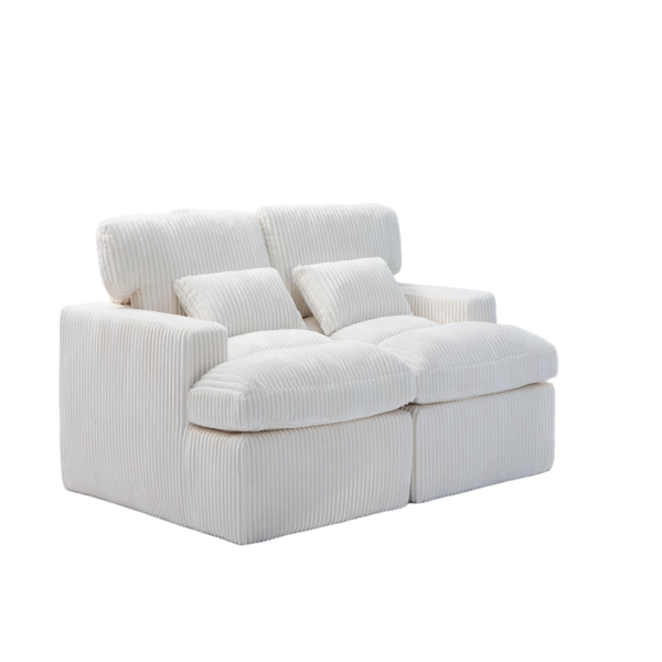 Double Chaise Lounge Chair Indoor,Oversized Upholstered Sleeper Cloud Couch,Deep Seat Luxury Sofa Bed,Sectional Sofa Chaise Love-seat,Corduroy Reading Chair for Living Room,No Assembly Required,White-28