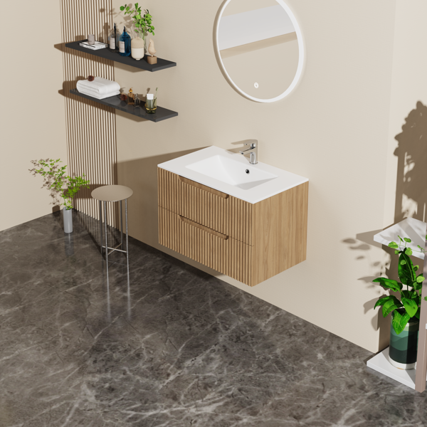 30" Wall Mounted Bathroom Vanity with Sink Floating Bathroom Cabinet Sink Combo, Soft-Close System, 2 Extra Big Drawers, Walnut-4