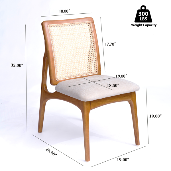 Set of 2 Mid Century Modern Rattan Dining Chairs, Solid Rubber Wood Frame Dining Side Chairs with Natural Cane Rattan Backrest-4
