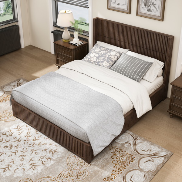 Solid Wood Platform Bed Frame with Headboard, No Box Spring Needed, Floor-standing bed, Easy Assembly, Queen Size, Walnut-3