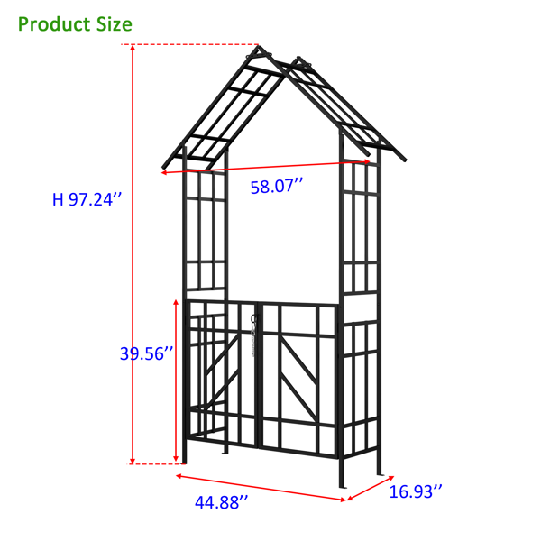 Metal Garden Arch with Gate W58.07*H97.24 Climbing Plants Support Rose Arch Outdoor Black-5