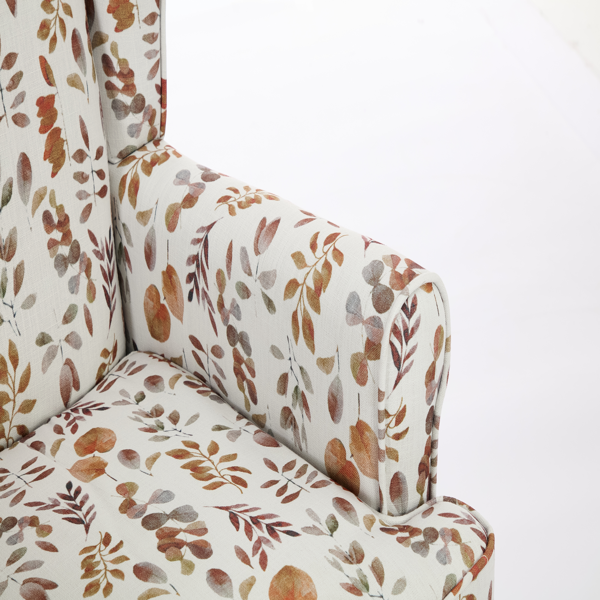 Modern Accent Chair with Retro Wood Legs, Comfy Upholstered Armchair, Floral Design Single Sofa Chair for Living Room Bedroom Office - Floral Yellow-20