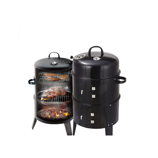 Outdoor double-layer grill, charcoal wood fired braising and smoking stove-7