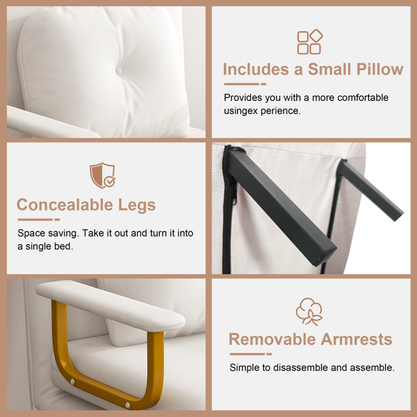 Folding Sofa Bed 3-in-1 Convertible Chair - 5-Position Adjustable Backrest with Pillow, Space-Saving Sleeper for Living Room, Bedroom & Office (White)-12