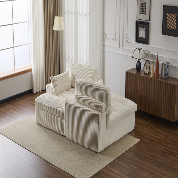 Double Chaise Lounge Chair Indoor,Oversized Upholstered Sleeper Cloud Couch,Deep Seat Luxury Sofa Bed,Sectional Sofa Chaise Love-seat,Corduroy Reading Chair for Living Room,No Assembly Required,White-17