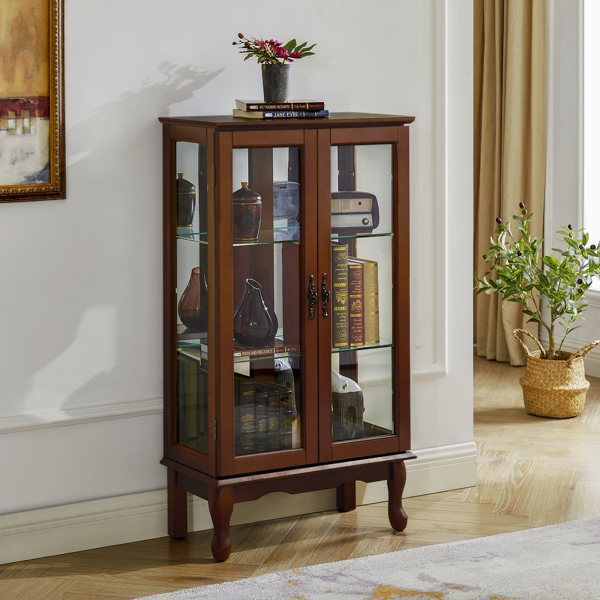 Curio Cabinet Lighted Curio Diapaly Cabinet with Adjustable Shelves and Mirrored Back Panel, Tempered Glass Doors (Walnut, 3 Tier), (E26 light bulb not included)-2