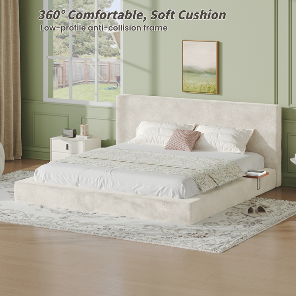AirFrame King Bed Frame with adjustable Sliding Side Table, 8.7'' Cloud Upholstered Sponge Cushion, Easy Assembly (Off-White).-3