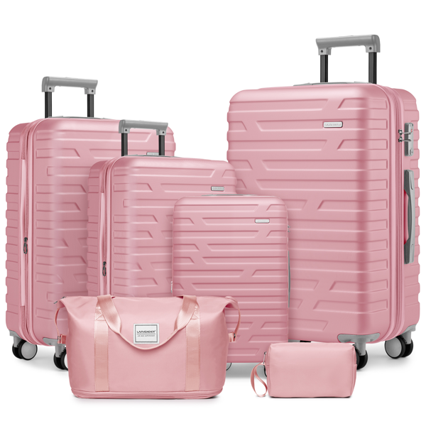 Luggage Sets 6 Piece with Duffel Bags, Hardside Expandable Suitcases with Spinner Wheels TSA Lock, Pink-1