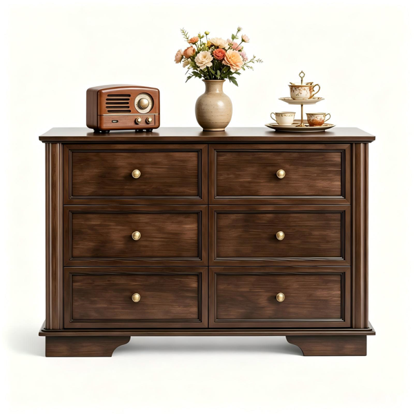 （AM禁售）双排6抽屉斗柜 密度板喷漆抽屉柜 120*40*80cm 棕色-8