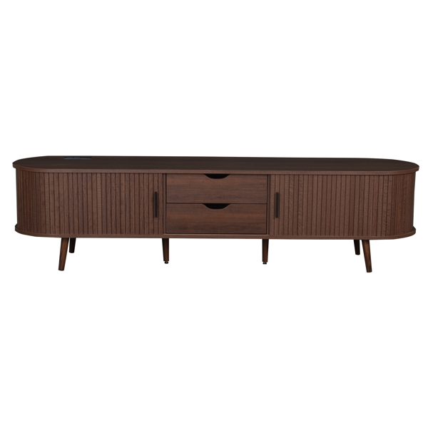 70 Inch Mid Century Modern TV Stand, TV Stand for 80 Inch TV, TV Stand with Tambour Doors, Drawers and Power Outlet, TV Consoles for Living Room, Bedroom-10