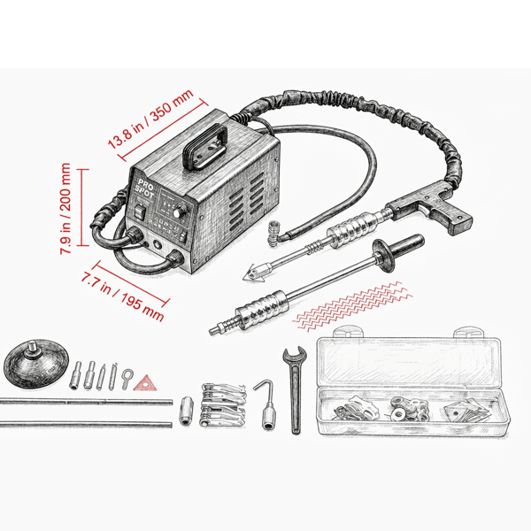 3KW 点焊机凹痕拉拔器，带16种配件的6种焊接模式螺柱焊机凹痕修复套装，适用于汽车、卡车、摩托车的车身点焊机-3