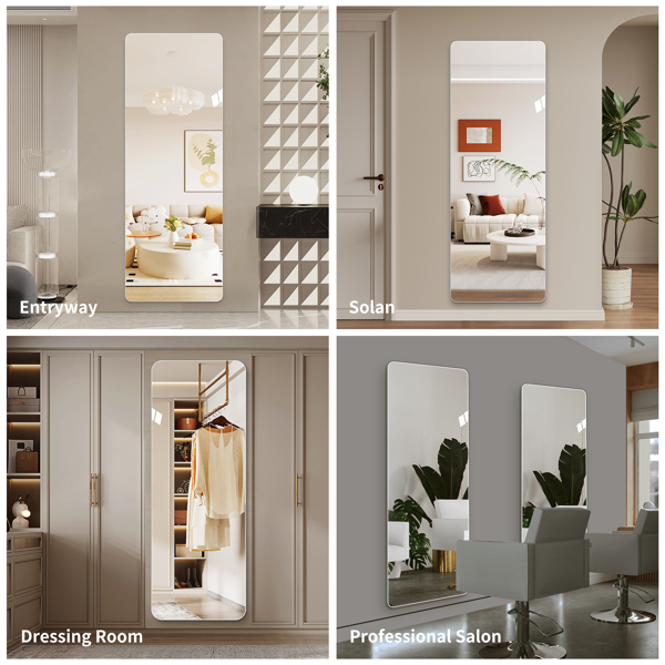 65"x 24" inch Full Body round corner mirror for Living Room Bedroom Cloakroom Wall hanging with hanging hole High quality 5mm silver mirror  Explosion-proof glass-5