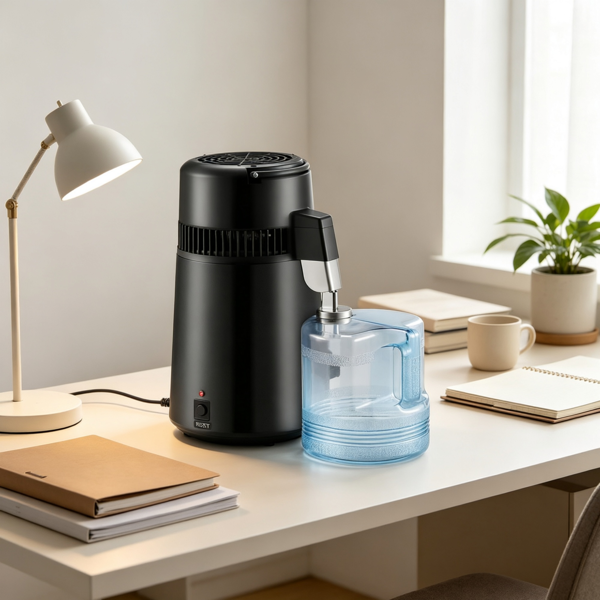1.05加仑纯水蒸馏器，750W台式净化器，带不锈钢内部和过滤器，家用蒸馏水机，黑色-4