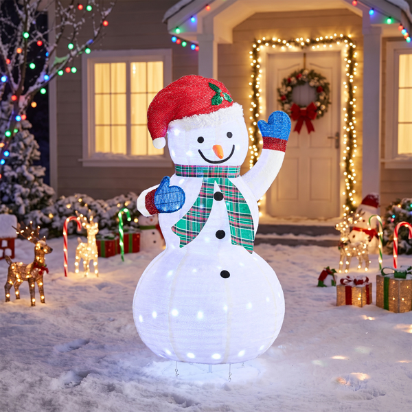 4ft  白色 格纹围巾伸缩雪人 蒙布 90L 白灯  伸缩款 圣诞灯饰雪人 4.5V 3.6W 美规-10