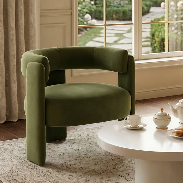 Accent Chair for Living Room, Velvet Comfy Single Sofa Chair Mid-Century Modern Armchair Wooden Legs for Bedroom Office Reading-1