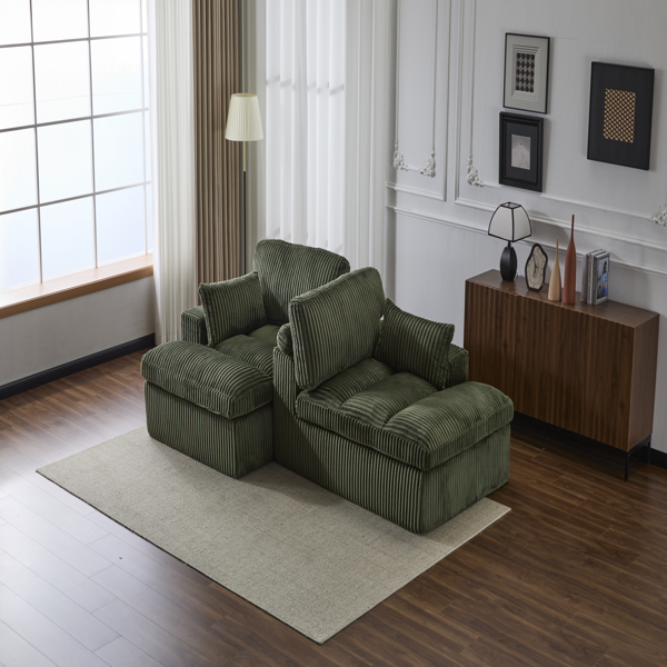 Double Chaise Lounge Chair Indoor,Oversized Upholstered Sleeper Cloud Couch,Deep Seat Luxury Sofa Bed,Sectional Sofa Chaise Love-seat,Corduroy Reading Chair for Living Room,No Assembly Required,Green-2