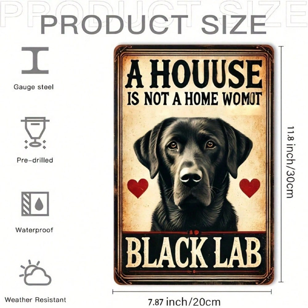 CIFbuy 复古黑色拉布拉多犬铁皮招牌，没有黑拉布拉多就没有家 金属墙面装饰（TikTok, temu 自提物流）-3