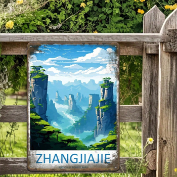 CIFbuy 1个张家界复古金属铁皮招牌，复古中国旅行风景图案 8x12（TikTok, temu 自提物流）
