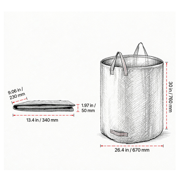 72加仑码垃圾袋3包，可重复使用的大型折叠式花园树叶垃圾箱，26.4x30英寸-2