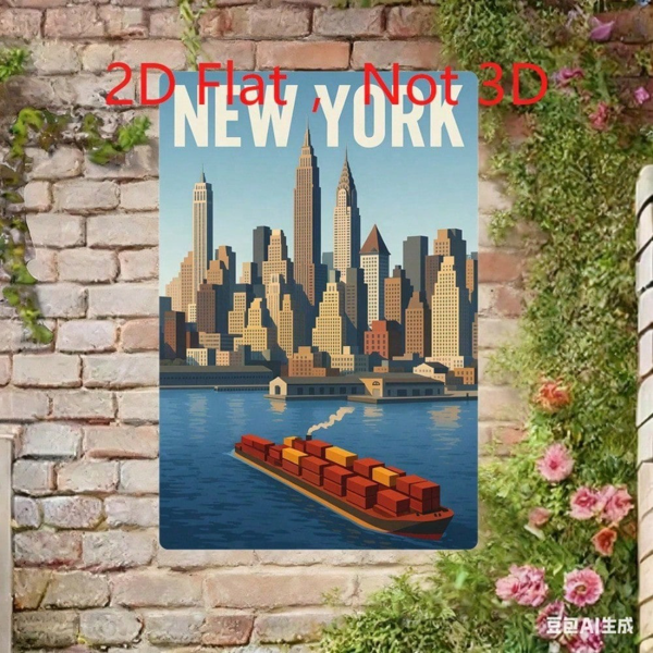 CIFbuy 复古纽约天际线铁皮装饰画，经典城市风光铝制壁饰 20x30厘米（TikTok, temu 自提物流）-4