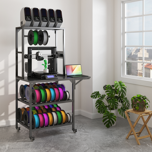 3D Printer Stand, Heavy Duty 3D Printer Table Stand with Filament Storage Rack, T-Shaped Spools Holder Rack with Wheels,3D Printer Workbench for 3D Printing Studio, Home Office Workshop-1