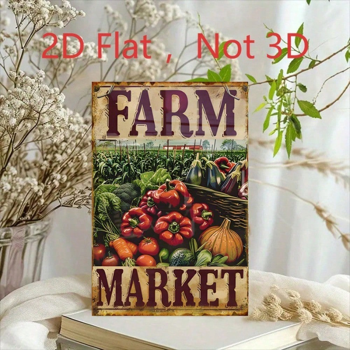 CIFbuy 复古农场集市新鲜蔬菜铁皮招牌 8x12，怀旧二维平面厨房装饰艺术（TikTok, temu 自提物流）