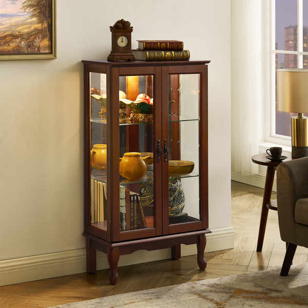 Curio Cabinet Lighted Curio Diapaly Cabinet with Adjustable Shelves and Mirrored Back Panel, Tempered Glass Doors (Walnut, 3 Tier), (E26 light bulb not included)-6