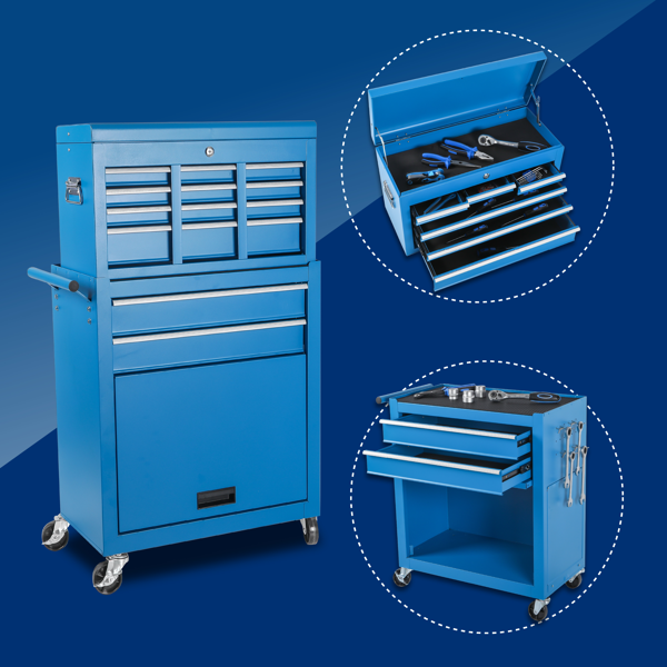 Tool Chest, 8-Drawer Rolling Tool Storage Cabinet with 2 in 1 Detachable Top Tool Box, Liner, Lockable Wheels, Side Hooks, Metal Tool Cart for Garage-6
