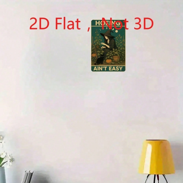 CIFbuy 除草并不容易 复古女巫铁皮装饰牌，黑猫南瓜月亮艺术图案 8x12英寸（TikTok, temu 自提物流）-5
