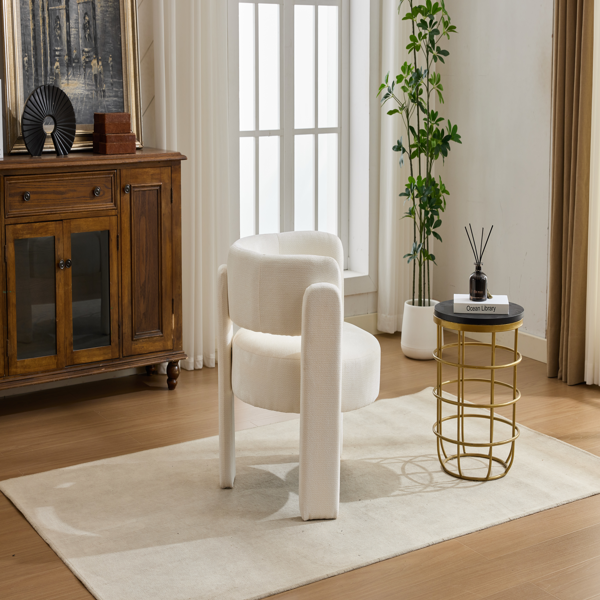 Modern Accent Chair, Contemporary Boucle Fabric Accent Armchair Comfy Upholstered Leisure Single Sofa Chair for Living Room Bedroom Apartment Office - White-3