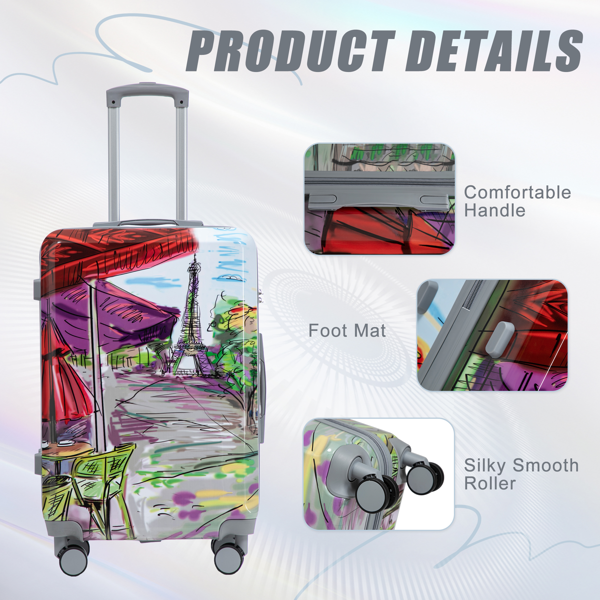 20"/24"/28" 3 pcs/set in PC Spinner Wheel Luggage, Carry on Suitcase, With Printed pattern and Combination Lock (Coffee+Iron Tower)-4