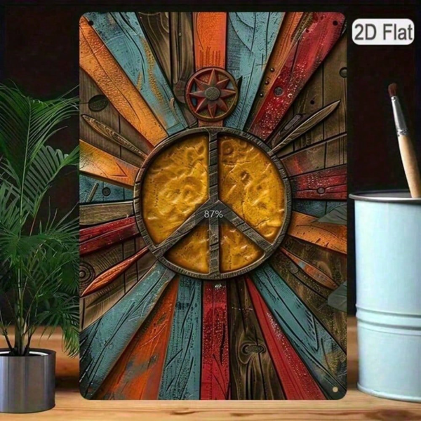 CIFbuy 1个锡制2D平面“和平与爱”装饰牌，复古彩色墙饰，尺寸8x12英寸/20x30厘米（TikTok, temu 自提物流）-5