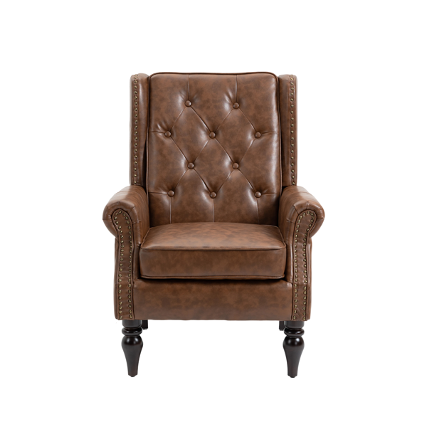 Wood Frame Armchair, Modern Accent Chair Lounge Chair with Sturdy Wood Legs for Living Room Bedroom (Brown PU)-12