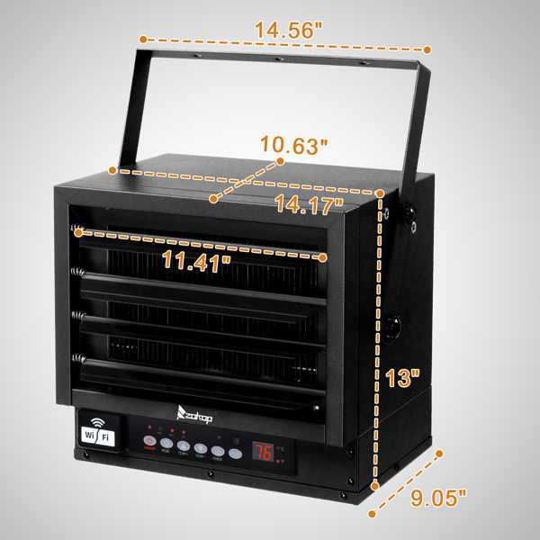 美规 CZ230W 240V 7500W 取暖器 黑色 铁 带WIFI/金属发热管/可调温/定时//带显示/带遥控器/不带电源线 工业取暖器-2