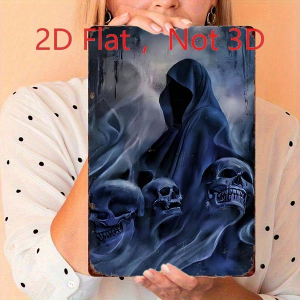 CIFbuy 复古死神铁皮招牌，复古骷髅金属牌 8x12 万圣节哥特风（TikTok, temu 自提物流）-4