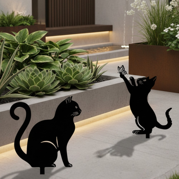 CIFbuy 奇趣花园猫咪金属壁饰，可爱黑猫室内外摆件，卧室、草坪、庭院的美学点缀装饰，万圣节、情人节及家居装饰的理想猫咪爱好者礼物；硅藻泥材质——为恐怖迷与哥特风家居增添诡异又可爱的万圣节氛围（TikTok, temu 自提物流）-3